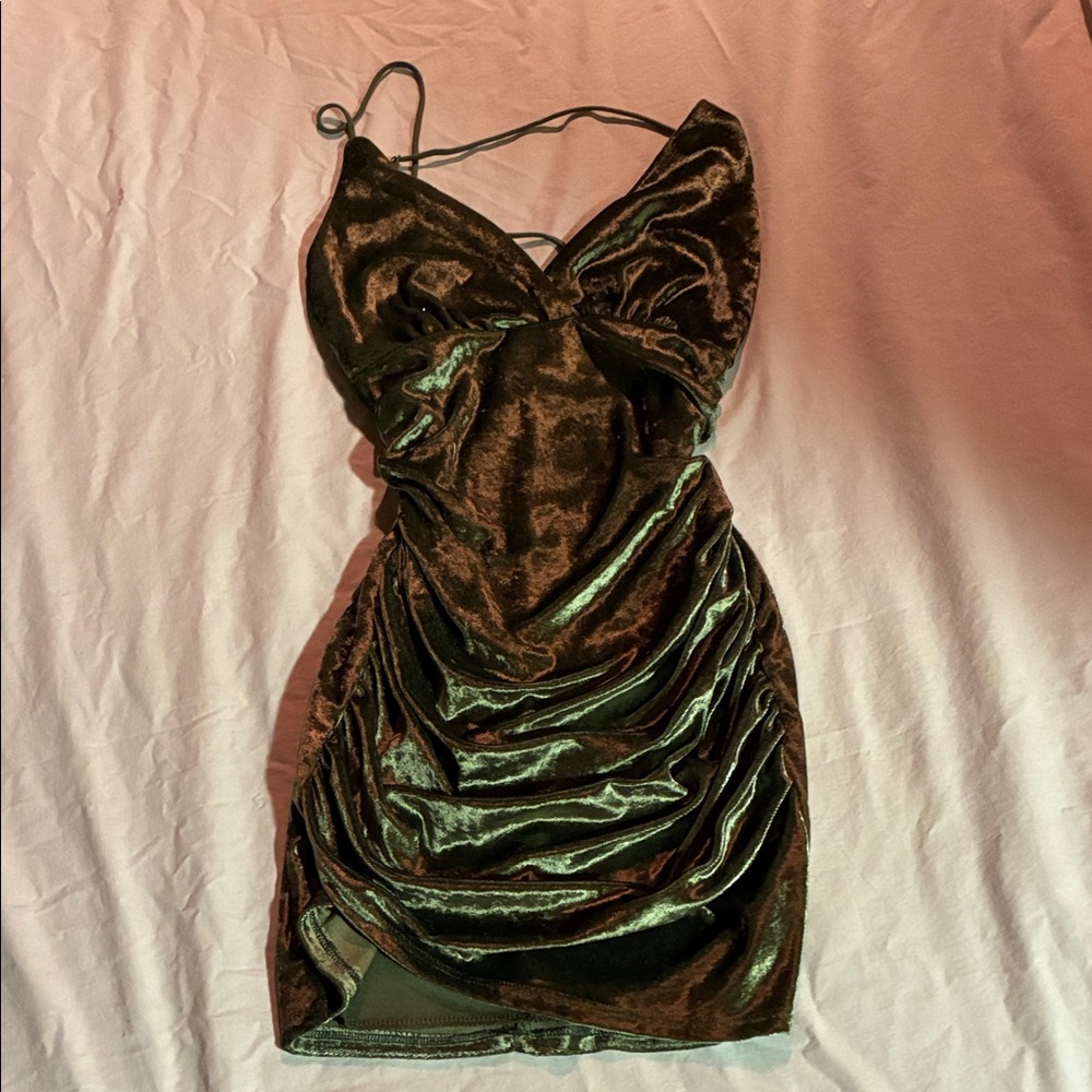 Lucy in the Sky Shimmering Olive Mini Dress
